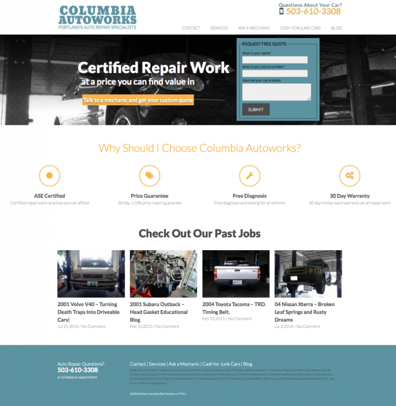 Columbia Autoworks website design
